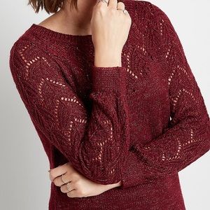 Maurices Solid Sequin Pointelle Tunic Pullover Sweater | Wine